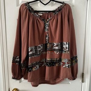 Easel Los‎ Angeles Boho Paisley Patchwork Tunic Top Women's Medium Distressed